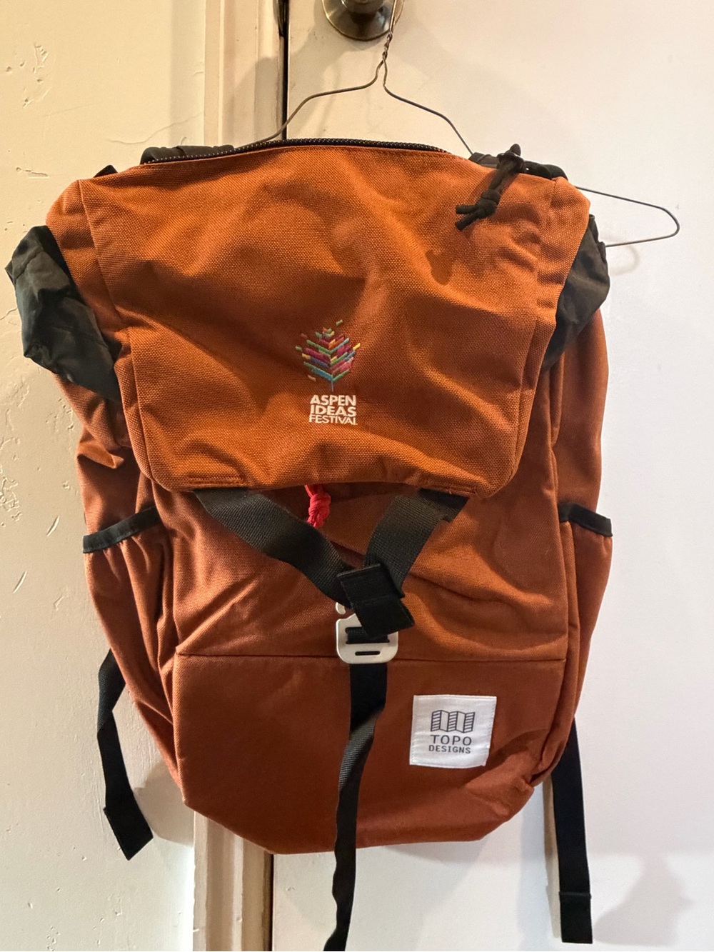 Topo Designs Rust Canvas Backpack with Embroidered Aspen Logo